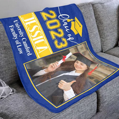 Vista 4 de YESCUSTOM Manta de graduado personalizada con collage de fotos, manta de fotos personalizada para graduados de clase de 2023, manta personalizada