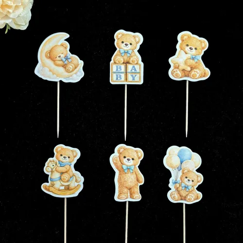 Vista 4 de ALISSAR We Can Bearly Wait - Decoraciones para baby shower, 36 adornos para cupcakes de oso azul