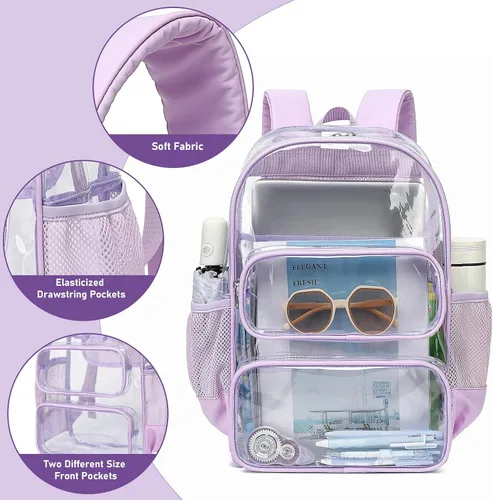Vista 184 de CAMTOP Mochila transparente resistente y transparente para estudiantes, escuela, trabajo, festival, viajes, deportes, Beige, Mediana, Camtop Mochila