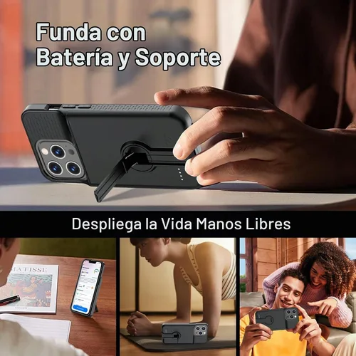 Vista 3 de GIN FOXI Funda de batería para iPhone 14 Pro Max/14 Plus/13 Pro Max/12 Pro Max, funda de carga recargable con soporte de 8500 mAh, funda portátil