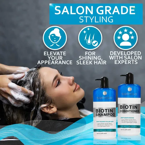 Vista 9 de BELLISSO Spray protector térmico de biotina para cabello con aceite de argán marroquí y biotina champú y acondicionador y suero de biotina