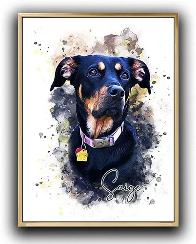 Vista 10 de Pintura de acuarela personalizada con retrato de perro y gato, impresiones en lienzo enmarcadas con tus fotos, arte de pared para decoración