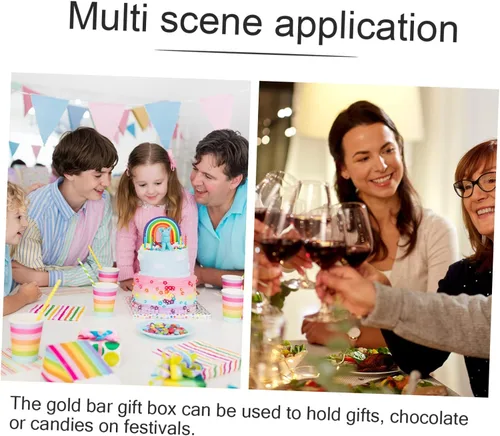 Vista 3 de 24 piezas Goldfarbene Geschenkbox en Ziegelform, Casino-Partygeschenke, dekorative Süßigkeiten-Hülle, Metall-Gold-Dekor, Süßigkeiten-Dekor, Goldene