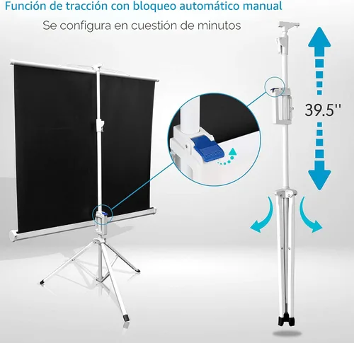 Vista 2 de Pyle PRJTP42 pantalla para proyector de 40", fácil de plegar y guardar, estilo trípode