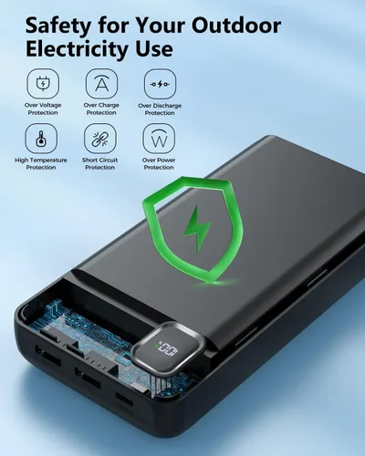 Vista 8 de Cargador Portátil Power Bank 50,000 mAh Cargador Portátil para Teléfono, Powerbank de Carga Rápida PD 22.5W, Cable Integrado, 5 Salidas 3 Entradas