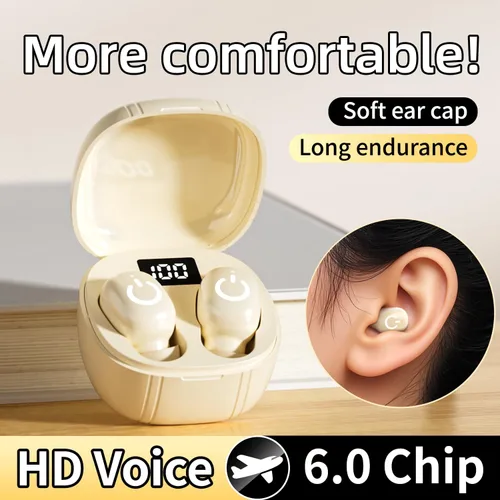 Vista 5 de Mini auriculares inalámbricos, pequeños auriculares invisibles con bloqueo de ruido, auriculares Bluetooth con micrófono, Bluetooth 6.0 pequeños