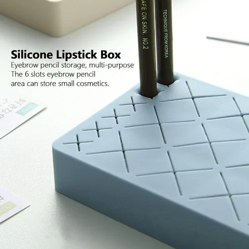 Vista 2 de Silicone Lipstick Organizer, 24 Slots Makeup Cosmetics Holder, Storage Box Display Stand For Dressing Table, Countertop Desk, Soft Non Slip