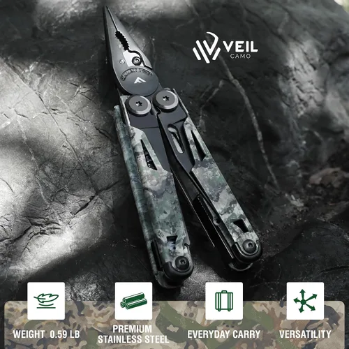 Vista 2 de FLISSA Multiherramienta, cuchillo de bolsillo multiherramienta 15 en 1 con funda, alicates multiherramienta EDC de acero inoxidable para hombres