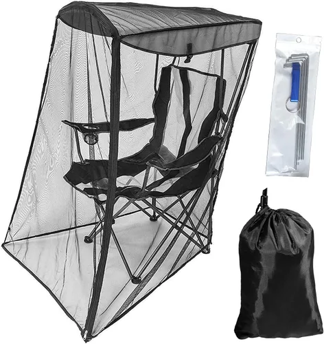 Vista 5 de Silla de pesca para acampar con toldo de red transpirable y soporte para tazas, silla plegable para exteriores, protección solar