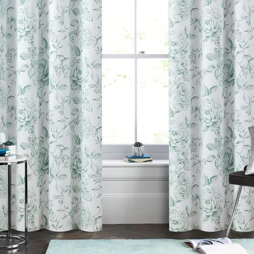 Vista 5 de Beauoop Cortinas Florales 100% Opacas de 63 Pulgadas de Largo, 2 Paneles para Dormitorio, Sala de Estar, Verde Blanco Estilo Granja