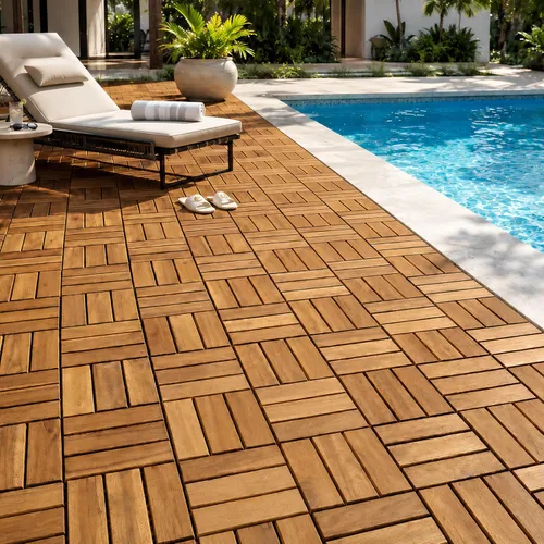 Vista 2 de Azulejos de cubierta premium, 10 piezas de suelo de patio - teca