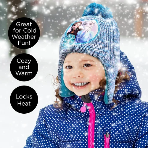 Vista 2 de Disney Conjunto de gorro de invierno y guantes para niñas, Elsa y Anna para edades de 4 a 7 años