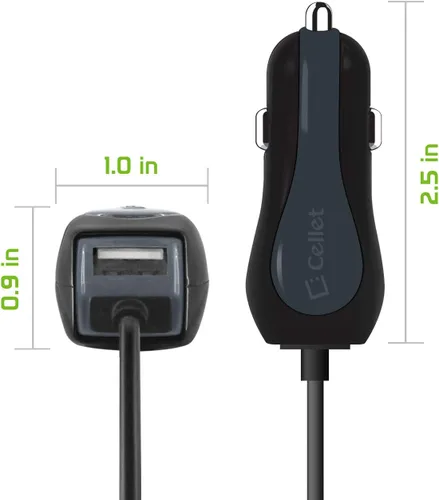 Vista 6 de Cellet Cargador de coche de doble puerto USB de 15 vatios de carga rápida con cable tipo C de 4 pies de alta potencia de 3 amperios compatible