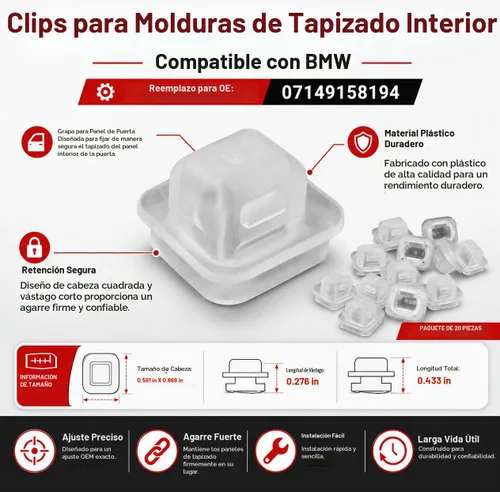 Vista 2 de Hoypeyfiy 20 clips de moldura interior para panel de puerta, repuesto para 07149158194, compatible con BMW E46 E90 E91 E92 X5 320i 323i 325i 328i