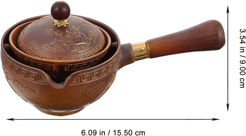 Vista 7 de DOITOOL Tetera de cerámica china de 360° lado para verter tetera con filtro para el hogar, tetera de cerámica Fu con mango de madera, mini oficina