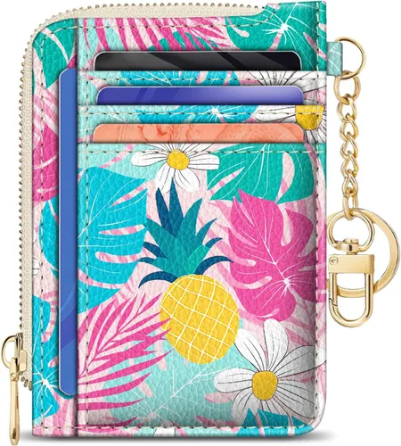 Vista 32 de GIANCOMICS Cartera delgada con tarjetero para mujer, funda pequeña con bloqueo Rfid, llavero de bolsillo delgado con cremallera curvada, tarjetero
