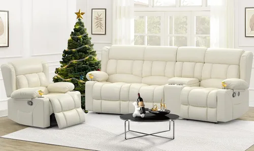 Vista 27 de Dresegmt - Juego de sofá reclinable con consola, diseño de respaldo central abatible, sofá de 3 plazas y sillón reclinable individual, sofás Gris