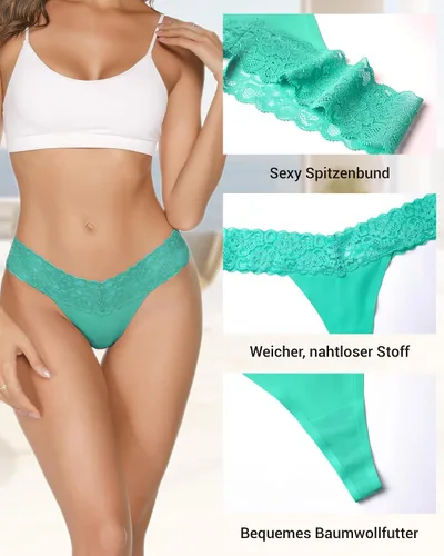 Vista 3 de Tangas para mujer, sin costuras, ropa interior de encaje, tangas de encaje invisibles para mujer, paquete de 6