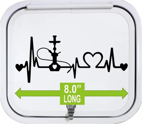 Vista 2 de Hookah Heartbeat Lifeline - Calcomanía engomada negra de 8.0 pulgadas