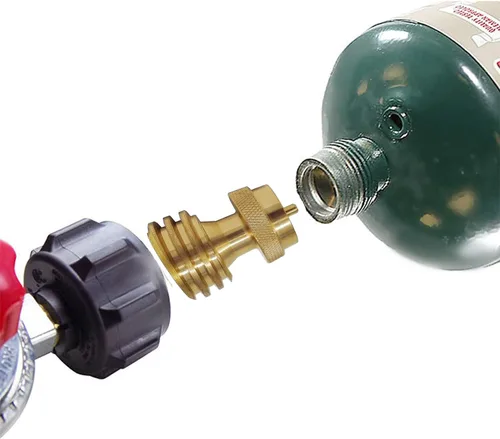 Vista 2 de Adaptador de tanque de propano de 1 libra, Adaptador de tanque de propano convertidor de 20 lb a 1 libra, Engánchate Tanques de propano pequeños