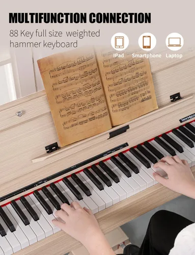 Vista 2 de Uiscom Piano digital, peso de 88 teclas, eléctrico, de escritorio a tocador de madera, teclado progresivo, acción de martillo, perfecto