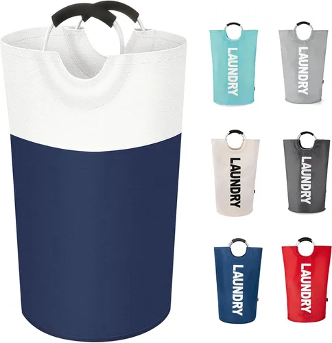 Vista 29 de Twira Cesta de lavandería grande de 90 litros, cesta de lavandería que se mantiene bien, bolsa de lavandería con asas acolchadas, contenedor de ropa