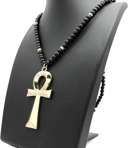 Vista 8 de CBC - Colgante egipcio de Ankh con símbolos egipcios en 0.236in, 29.9in o 0.315in, 36 pulgadas, collar de cuentas de madera en tono dorado o rodio