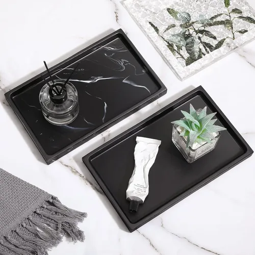 Vista 7 de Luxspire Resin Bathroom Vanity Tray Countertop Organizer, M, Matte Black
