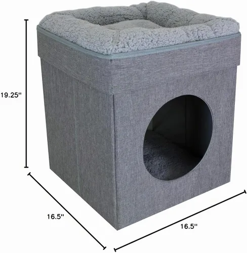 Vista 4 de Kitty City Muebles de cubo para gatos de interior, cubo gris A) Cubo de gato (gris)