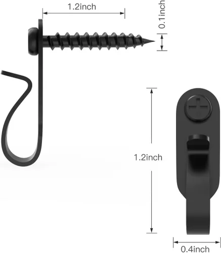 Vista 4 de Ganchos para colgar luces, ganchos de tornillo para luces colgantes, clips LED, acero inoxidable, negro, paquete de 20