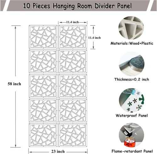 Vista 2 de Lchen Divisor de habitación colgante, 10 paneles colgantes de madera y plástico, panel de pantalla de 0.2 pulgadas de grosor para sala de estar