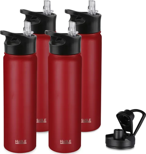 Vista 51 de HASLE OUTFITTERS Botella de agua aislada de 22 onzas, botella de agua de acero inoxidable de doble pared de boca ancha con tapa de popote y tapa