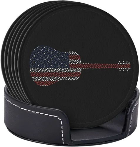 Vista 25 de Juego de 6 posavasos con soporte para electricista con bandera estadounidense, tapete de piel sintética para cocina, bar, mesa, escritorio