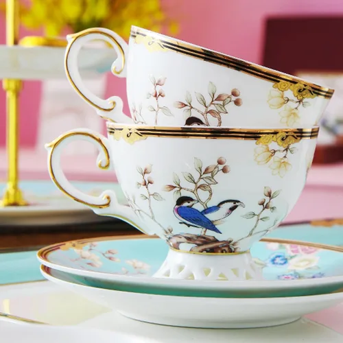 Vista 3 de ACMLIFE Juego de taza de té y platillo de porcelana de hueso – Juego de taza de café y platillo de té de porcelana de hueso, juego de taza de té