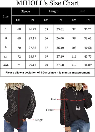 Vista 5 de MIHOLL - Camisa de encaje de manga larga para mujer, estilo informal, corte suelto