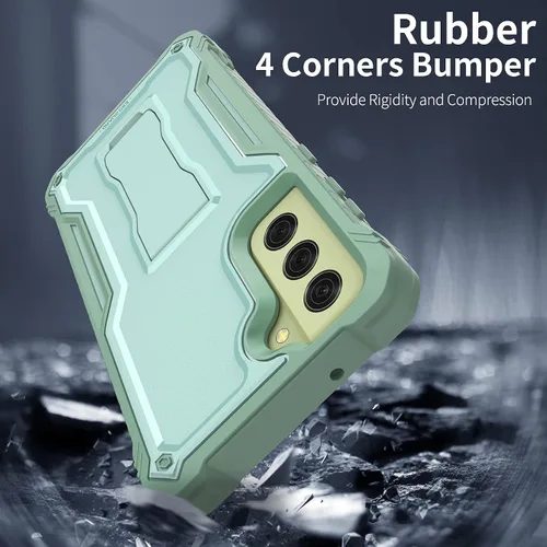 Vista 5 de ExoGuard Funda para Samsung Galaxy S21 FE, funda de goma a prueba de golpes de cuerpo completo con protector de pantalla de vidrio templado y Verde