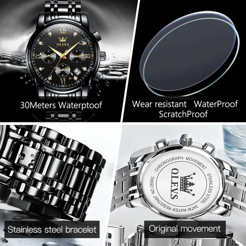 Vista 5 de OLEVS Relojes para hombre reloj de lujo de cuarzo luminoso resistente al agua cronógrafo para hombre