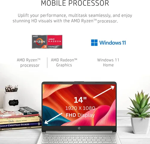 Vista 2 de HP Laptop 14 para productividad y entretenimiento, pantalla FHD de 14 pulgadas, 16 GB de RAM, SSD de 1 TB, procesador AMD Ryzen 3 de hasta 3.5 GHz