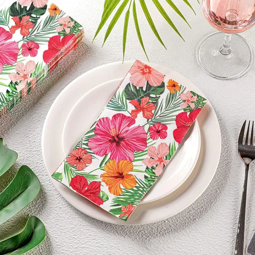 Vista 2 de Hotop Paquete de 100 servilletas hawaianas para invitados, servilletas tropicales, decoraciones de fiesta Luau, toallas de papel decorativas
