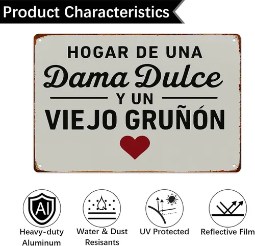 Vista 3 de Letrero de metal con texto en inglés «Hogar De Una Dama Y De Un Grunon», vintage, divertido, retro, cocina, dormitorio, sala de estar, 8 x 12