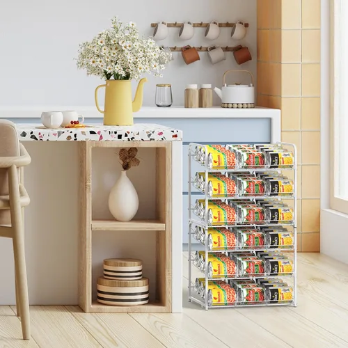 Vista 6 de MOOACE Organizador apilable para latas, paquete de 2, dispensador de almacenamiento de latas para 72 latas, organizador de latas para armario