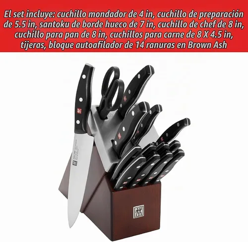 Vista 11 de ZWILLING TWIN Signature Juego de Cuchillos con Bloque Autoafilable de 15 Piezas - Marrón