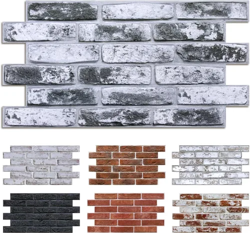 Vista 13 de Commomy 10 paneles de pared de piedra 3D para despegar y pegar, panel de pared de piedra sintética de 11.8 x 11.8 pulgadas, papel tapiz de ladrillo
