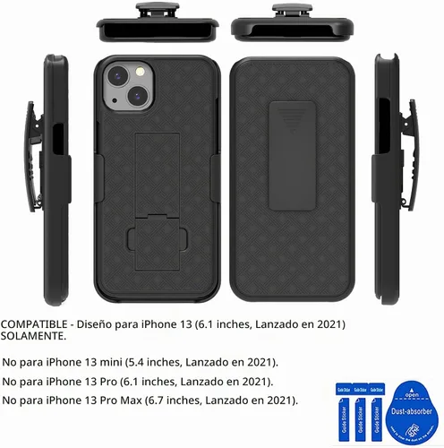 Vista 2 de Ailiber - Funda con clip para cinturón para iPhone 13/14, protector de pantalla, color negro Swivel Stand Holder, Slim Shell Slide Pouch Full Body