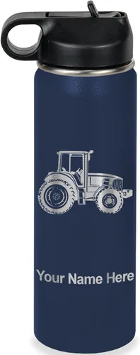 Vista 56 de LaserGram Botella de agua personalizada, tractor agrícola, acero inoxidable de doble pared aislada al vacío con popote superior, regalo grabado