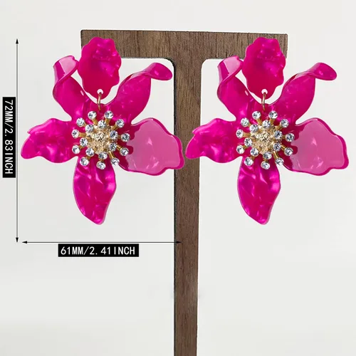 Vista 2 de Aretes colgantes únicos de resina acrílica de gran tamaño, estilo bohemio, de verano, retro, grandes, brillantes, de cristal hawaiano, para mujeres