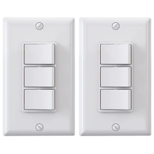 Vista 11 de ELEGRP Decorator - Interruptor basculante triple, paleta eléctrica de un solo polo, 15 A 120 V en la pared, encendido y apagado automático, placa