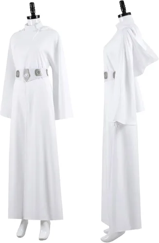 Vista 3 de Princesa Leia - Bata con capucha blanca con capucha, vestido de Leia, bata Jedi, capa con capucha, uniforme de Halloween, para niñas y adultos