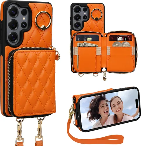 Vista 28 de Funda para iPhone 12 Pro/iPhone 12 de 6.1 pulgadas, cartera cruzada con cremallera para mujer, tarjetero con bloqueo RFID, funda de cuero con Negro
