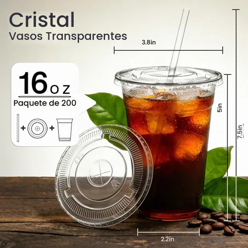 Vista 2 de ARTLYMERS Paquete de 200 vasos de plástico transparente de 16 onzas con tapas y pajitas, tazas desechables para café helado con tapas para bebidas